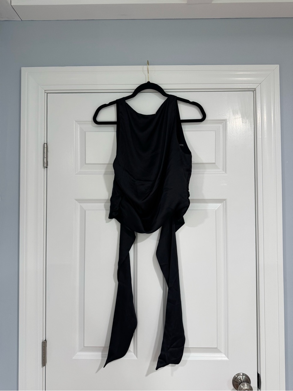 Zara Black Draped Crop Top with Long Ties